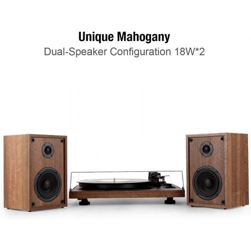  [아마존 핫딜] [아마존핫딜]1 BY ONE 1byone Wireless Turntable Hi-Fi System with 36 Watt Bookshelf Speakers, Vinyl Record Player with Magnetic Cartridge