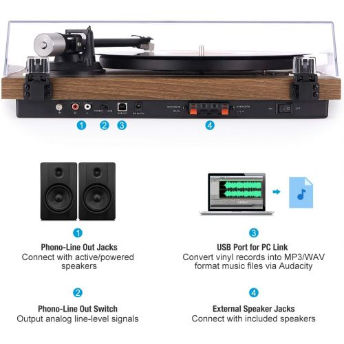  [아마존 핫딜] [아마존핫딜]1 BY ONE 1byone Wireless Turntable Hi-Fi System with 36 Watt Bookshelf Speakers, Vinyl Record Player with Magnetic Cartridge