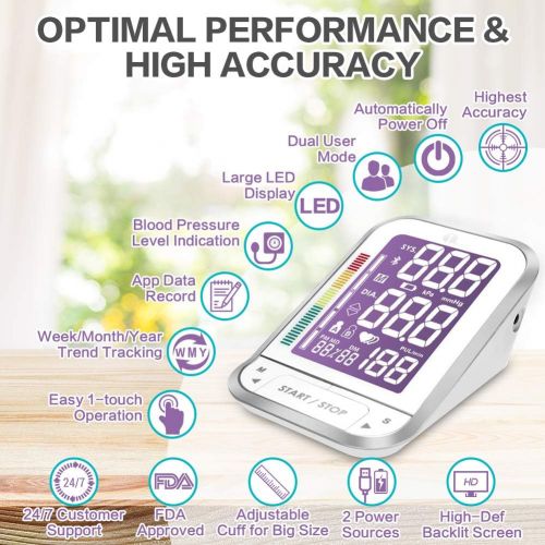  [아마존 핫딜] [아마존핫딜]1 BY ONE 1byone Blood Pressure Monitor, Large Upper Arm Cuff and Bluetooth Digital BP Monitor with Large 4.7 Inch Screen and Free Health Records App