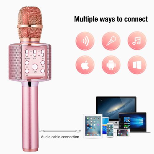  [아마존 핫딜]  [아마존핫딜]1 BY ONE Wireless 4.2 Karaoke-Mikrofon, 1 by One 4-in-1 Tragbarer Karaoke-Player mit Lautsprecher fuer Smartphones und PCs, Handheld KTV Musikmaschine fuer Zuhause, Partys