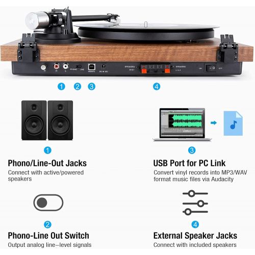  1byone Wireless Turntable HiFi System with 36 Watt Bookshelf Speakers, Vinyl Record Player with Magnetic Cartridge