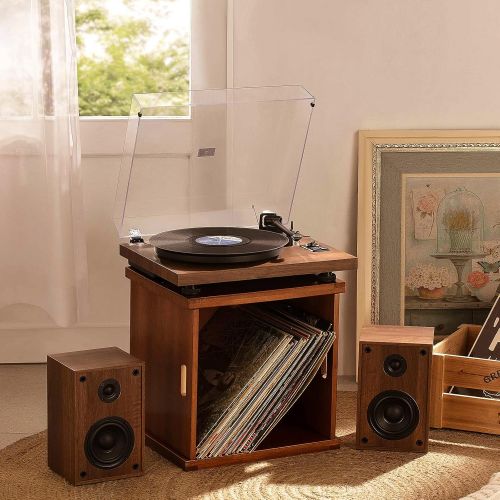  1byone Wireless Turntable HiFi System with 36 Watt Bookshelf Speakers, Vinyl Record Player with Magnetic Cartridge