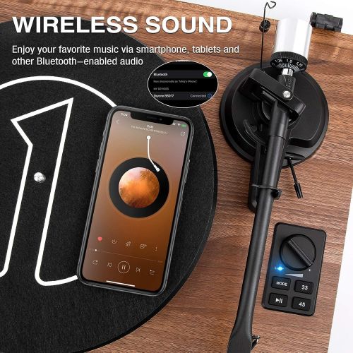  1byone Wireless Turntable HiFi System with 36 Watt Bookshelf Speakers, Vinyl Record Player with Magnetic Cartridge