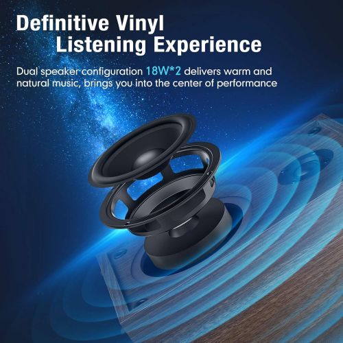  1 BY ONE Bluetooth Turntable HiFi System with 36 Watt Bookshelf Speakers, Patend Designed Vinyl Record Player with Magnetic Cartridge, Bluetooth Playback and Auto Off