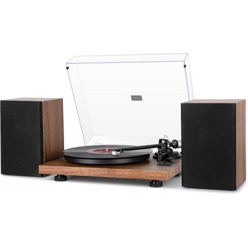  1byone Wireless Turntable HiFi System with 36 Watt Bookshelf Speakers, Patend Designed Vinyl Record Player with Magnetic Cartridge, Wireless Playback and Auto Off