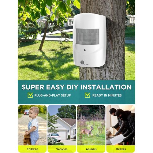  [아마존베스트]Driveway Alarm, 1byone Motion Sensor 1000ft Operating Range, 36 Melodies, Home Security Alert System with 1 Plug-in Receiver and 2 Weatherproof PIR Motion Detector, Protect Indoor/