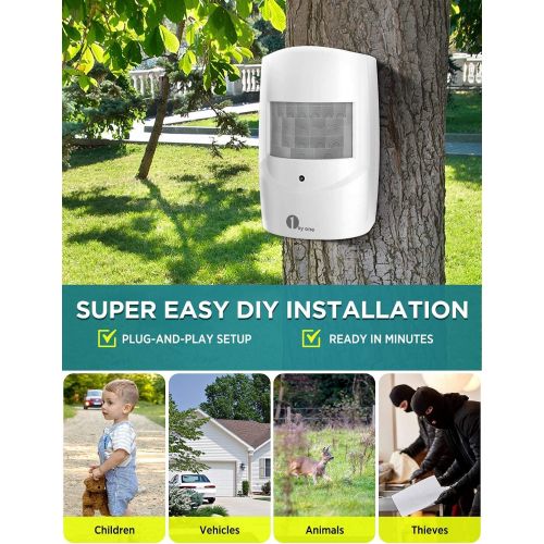  [아마존베스트]Driveway Alarm, 1byone Motion Sensor 1000ft Operating Range, 36 Melodies, Home Security Alert System with 1 Plug-in Receiver and 1 Weatherproof PIR Motion Detector, Protect Indoor/