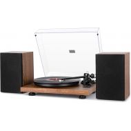 1 BY ONE Bluetooth Turntable HiFi System with 36 Watt Bookshelf Speakers, Patend Designed Vinyl Record Player with Magnetic Cartridge, Bluetooth Playback and Auto Off