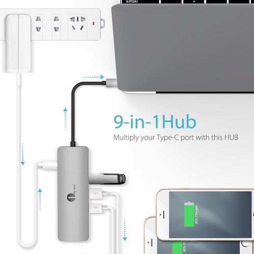  1byone USB C Hub, USB C Adapter 9 in 1 with USB-C Charging, Port of MicAudio,3 USB 3.0 Ports, HDMI, SD, Micro SD Compatible for MacBook Pro, Surface Pro,Notebook PC, USB Flash Dri