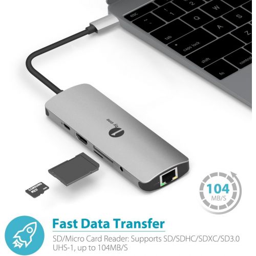  1byone USB C Hub, USB C Adapter 9 in 1 with USB-C Charging, Port of MicAudio,3 USB 3.0 Ports, HDMI, SD, Micro SD Compatible for MacBook Pro, Surface Pro,Notebook PC, USB Flash Dri