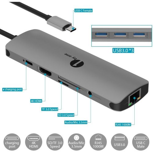  1byone USB C Hub, USB C Adapter 9 in 1 with USB-C Charging, Port of MicAudio,3 USB 3.0 Ports, HDMI, SD, Micro SD Compatible for MacBook Pro, Surface Pro,Notebook PC, USB Flash Dri