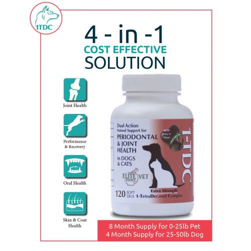  1-TDC Dual Action Natural Support  Twist Off Soft Gels | Delivers 4 Major Health Benefits for Dogs & Cats | Supports Oral Health, Hip & Joint Health, Muscle & Stamina Recovery, Sk