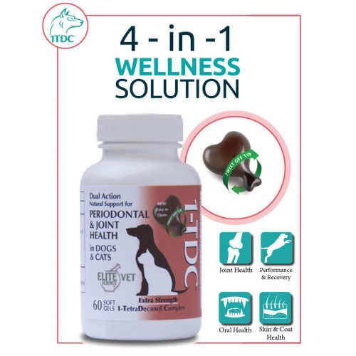  1-TDC Dual Action Natural Support  Twist Off Soft Gels | Delivers 4 Major Health Benefits for Dogs & Cats | Supports Oral Health, Hip & Joint Health, Muscle & Stamina Recovery, Sk