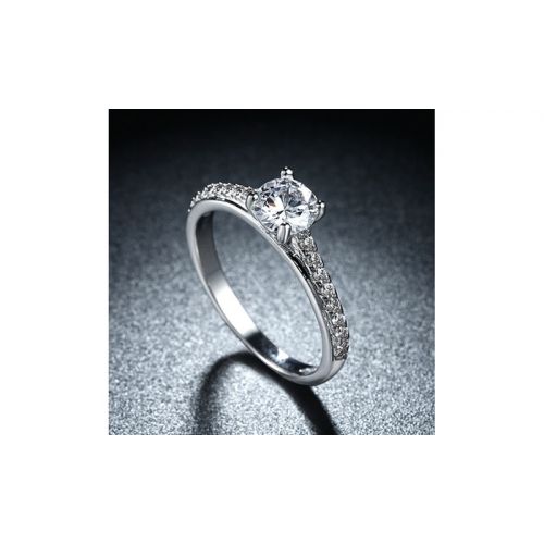  1.90 CTTW Multi Crystal Pave Single Solitaire Ring in 18K White Gold Plating