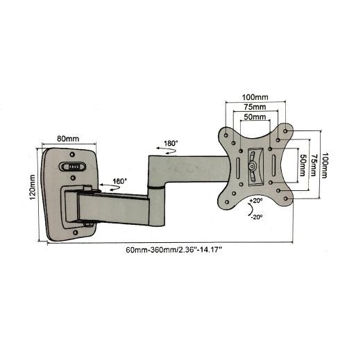  [아마존베스트]101 AV Inc 101AV Full Motion LCD LED Plasma TV Monitor Wall Mount Bracket 12 16 19 20 21 23 Tilt Swivel Hold up to 33lb (15Kg) VESA up to 100mm (W) x 100mm (H)