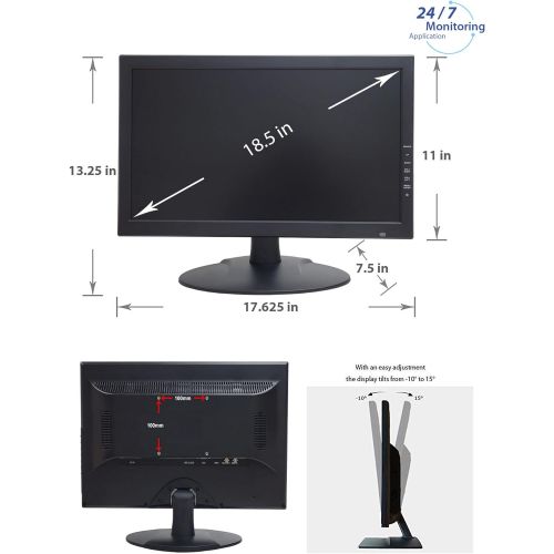  [아마존베스트]101 AV Inc 101AV 18.5 HD LED Security Monitor HDMI VGA & BNC Input Build in Speaker Wide Screen Audio Video Display Computer PC Monitor for CCTV DVR Home Office Surveillance Optional Mount(3D