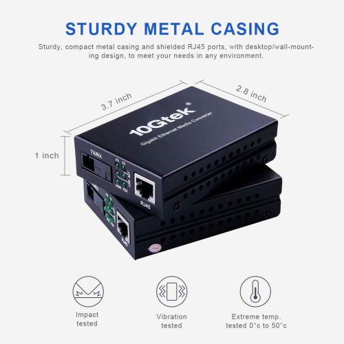  10Gtek Gigabit Ethernet Media Converter, a Pair of Bi-Directional Single Mode SC Fiber Converter, 1000Base-LX to 101001000Base-Tx, up to 20km