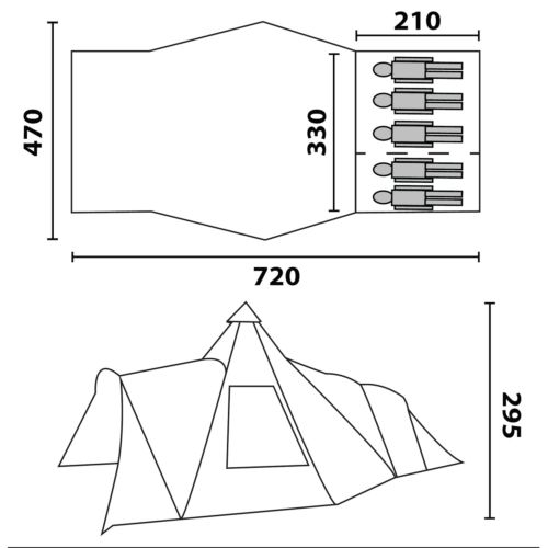  10T Outdoor Equipment 10T Campingzelt Navaho 5 wasserdichtes Tipi Tunnelzelt 5 Mann Schlafkabine Vordach Bodenwanne Gruen