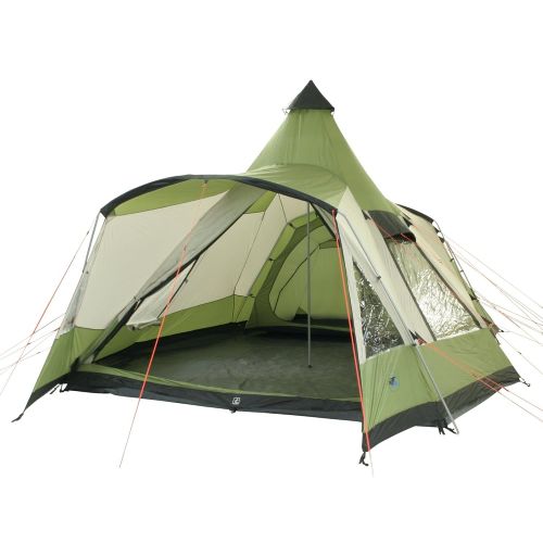  10T Outdoor Equipment 10T Campingzelt Navaho 5 wasserdichtes Tipi Tunnelzelt 5 Mann Schlafkabine Vordach Bodenwanne Gruen