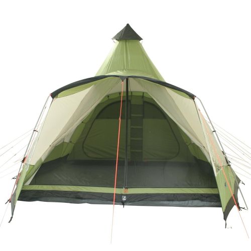  10T Outdoor Equipment 10T Campingzelt Navaho 5 wasserdichtes Tipi Tunnelzelt 5 Mann Schlafkabine Vordach Bodenwanne Gruen