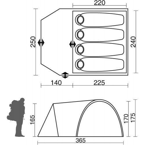  10T Outdoor Equipment 10T Zelt Corowa fuer 4 oder 5 Personen & div. Farben zur Wahl, Familienzelt mit Stehhoehe, 5000mm Campingzelt, wasserdichtes Iglu Kuppelzelt