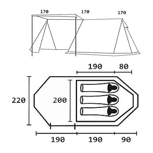  10T Outdoor Equipment 10T Hauszelt fuer 3 Personen, Farben & Art des Vorbau zur Wahl - Vorraum mit Vorder- oder Seiteneingang, wasserdichtes Hauszelt, 3000mm Firstzelt, Campingzelt, Familienzelt