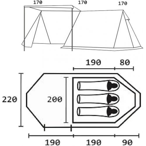  10T Outdoor Equipment 10T Hauszelt fuer 3 Personen, Farben & Art des Vorbau zur Wahl - Vorraum mit Vorder- oder Seiteneingang, wasserdichtes Hauszelt, 3000mm Firstzelt, Campingzelt, Familienzelt