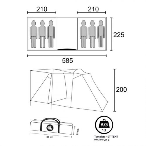  10T Outdoor Equipment 10T Zelt Warwick 6 Mann Vis-A-Vis Tunnelzelt 5000mm Campingzelt wasserdichtes Familienzelt Stehhoehe