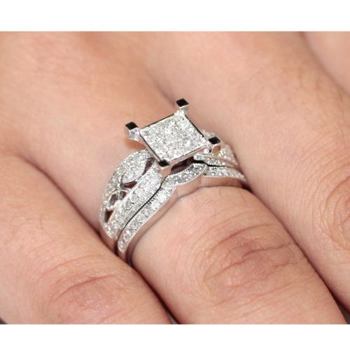  10k White Gold 12ct TDW White Diamond Engagement Bridal Set