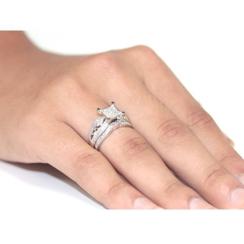  10k White Gold 12ct TDW White Diamond Engagement Bridal Set