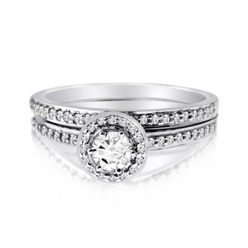  10k White Gold 12ct TDW Diamond Round-cut Bridal Ring Set