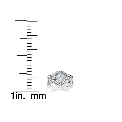  10k White Gold 1 110Ct Round Cut Diamond Trio Halo Engagement Guard Wedding Ring Set by Bliss