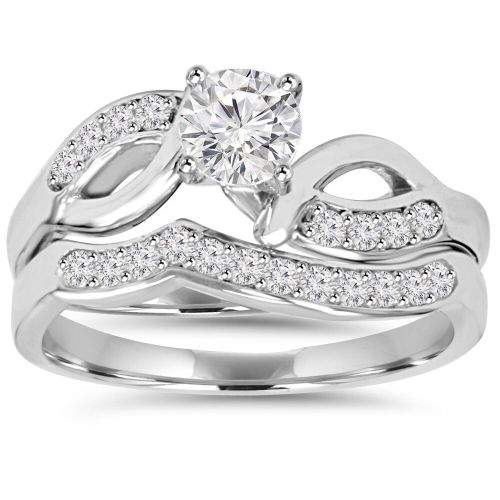  10k White Gold 34ct TDW Engagement Wedding Ring Set by Bliss