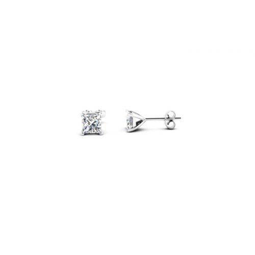  10k White Gold Over Silver 1 Ct Princess White Sapphire Stud Earrings