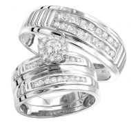 10kt Gold Diamond Engagement Ring & Wedding Bands Set for His & Hers by Luxurman