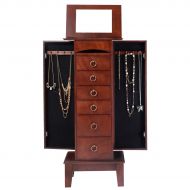 12 Love+Grace Costway Wood Jewelry Cabinet Armoire Box Storage Chest Stand Organizer Necklace, Brown