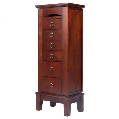  12 Love+Grace Costway Wood Jewelry Cabinet Armoire Box Storage Chest Stand Organizer Necklace, Brown