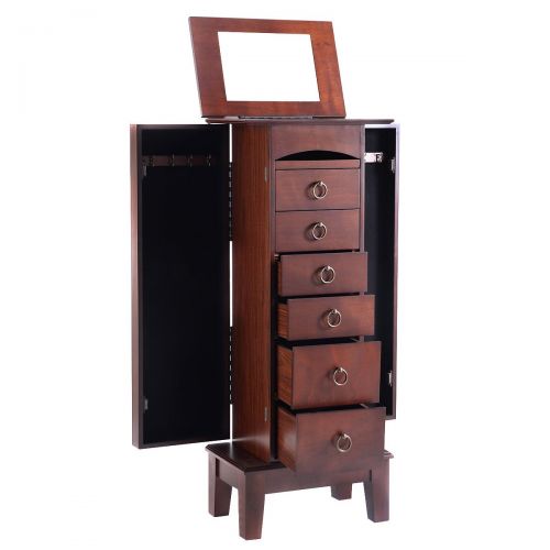  12 Love+Grace Costway Wood Jewelry Cabinet Armoire Box Storage Chest Stand Organizer Necklace, Brown