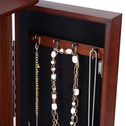  12 Love+Grace Costway Wood Jewelry Cabinet Armoire Box Storage Chest Stand Organizer Necklace, Brown