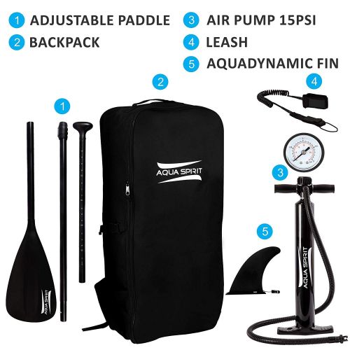  122200 AQUA SPIRIT All Skill Levels Premium Inflatable Stand Up Paddle Board for Adults & Youth | Beginner & Intermediate iSUP Touring & Racing Model | Adjustable Aluminum Paddle Carry Ba