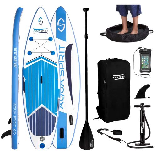  122200 AQUA SPIRIT All Skill Levels Premium Inflatable Stand Up Paddle Board for Adults & Youth | Beginner & Intermediate iSUP Touring & Racing Model | Adjustable Aluminum Paddle Carry Ba