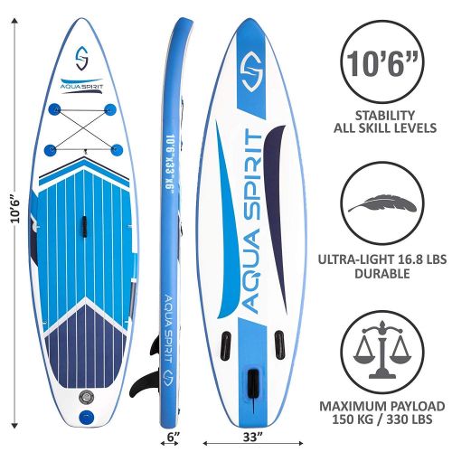  122200 AQUA SPIRIT All Skill Levels Premium Inflatable Stand Up Paddle Board for Adults & Youth | Beginner & Intermediate iSUP Touring & Racing Model | Adjustable Aluminum Paddle Carry Ba