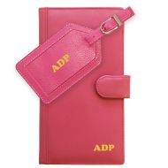 123 Cheap Checks Personalized Monogrammed Hot Pink Leather RFID Travel Wallet and Luggage Tag