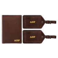 123 Cheap Checks Personalized Monogrammed Toffee Leather RFID Passport Wallet and 2 Luggage Tags