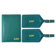 123 Cheap Checks Personalized Monogrammed Teal Leather RFID Passport Wallet and 2 Luggage Tags