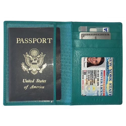  123 Cheap Checks Personalized Monogrammed Teal Leather RFID Passport Wallet and 2 Luggage Tags