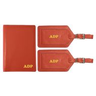 123 Cheap Checks Personalized Monogrammed Orange Leather RFID Passport Wallet and 2 Luggage Tags