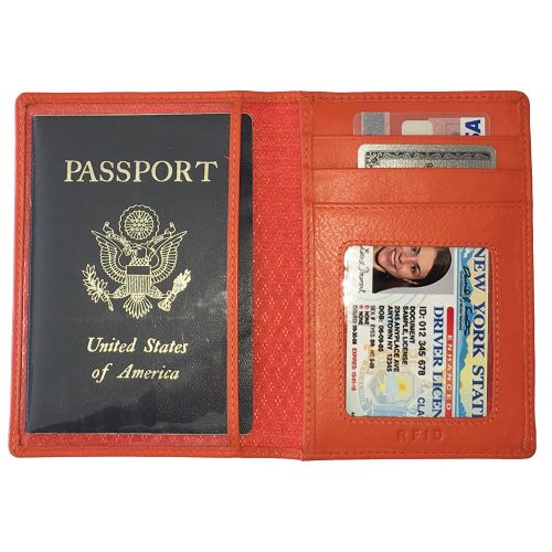  123 Cheap Checks Personalized Monogrammed Orange Leather RFID Passport Wallet and 2 Luggage Tags