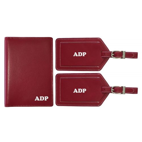  123 Cheap Checks Personalized Monogrammed Orange Leather RFID Passport Wallet and 2 Luggage Tags