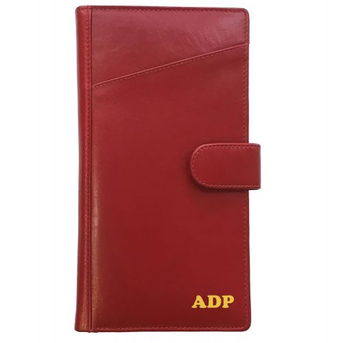  123 Cheap Checks Personalized Monogrammed Red Leather RFID Travel Wallet